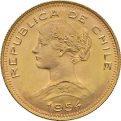 Золотая монета 100 песо Чили, 20,34 г