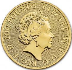 Золотая монета Великобритании "Десять Зверей Королевы" 100 фунтов 2021 года 31,1 г