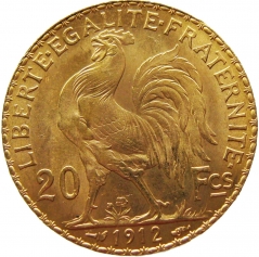 Золотая монета 20 франков Франция, Au900, 6,45 г