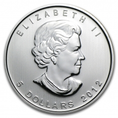 Серебряная монета Канады 5 долларов "Лось" 1oz, 31,1г., Ag 9999, 2012 год