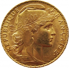 Золотая монета 20 франков Франция, Au900, 6,45 г