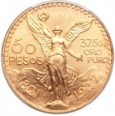Золотая инвестиционная монета Мексики 50 Песо 1947 год, 37,5 грамм
