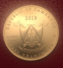 Золотая монета "Александр Невский", 5000 франков, ММД, 2019 г., 1 Oz