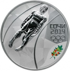 Серебряная монета 3 рубля "Сочи 2014" - "Санный спорт" СПМД, 31,1г.