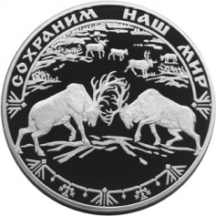 Серебряная монета 100 рублей  "Северный олень", Ag 900, 1 кг, 2004 год, СПМД