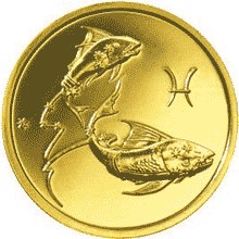 Золотая монета 50 рублей "Рыбы" Серия: Знаки зодиака. 7,78г., 2004г., Au 999