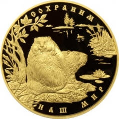 Золотая монета "Речной бобр" 10000 рублей 1 кг 2008 год