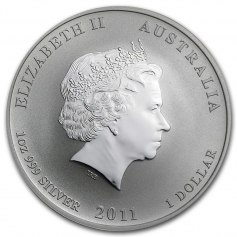Серебряная монета Австралии 1 доллар Лунный календарь 2 -год Кролика 2011 год 1oz, 31,1г.