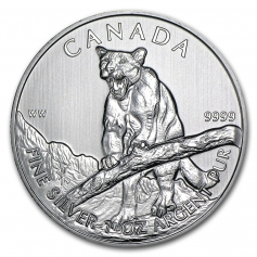 Серебряная монета Канады 5 долларов "Пума" 1oz, 31,1г.,Ag 9999, 2012 год