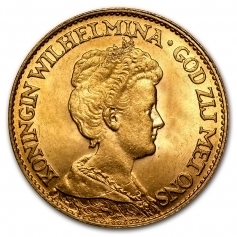Золотая монета 10 гульденов Нидерланды
