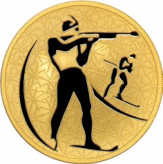 Золотая монета "Биатлон", 200 рублей, 2009 год