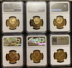 Набор золотых монет 100 рублей " Олимпиада 1980г. " в слабах NGC PROOF 70 ULTRA CAMEO 