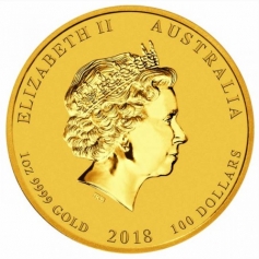 Золотая монета Австралии 100 долларов Лунар-2 "Год Собаки" 2018 год 1oz