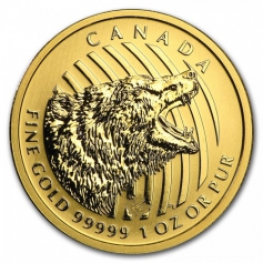Золотая монета Канады "Рычащий Гризли" 200 долларов 2016 год 31.1 грамм