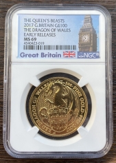 Золотая монета 100 Фунтов "Красный Дракон" 2017 года 31,1 г