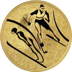 Золотая монета "Лыжное двоеборье", 200 рублей, 2010 год