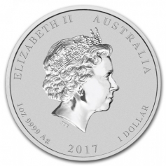Серебряная монета Австралии 1 доллар "Лунный календарь 2-год Петуха" 31,1 грамм 2017 год