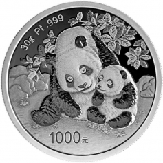 1000 юаней Панда 2024 год, платина, Pt 999, 30 г.