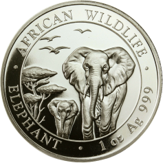 Серебряные монеты Слоны Сомали.Серия "Дикая природа Африки" 2015 год 31.1 грамм