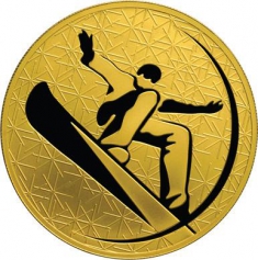 Золотая монета "Сноуборд", 200 рублей, 2010 год