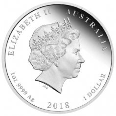 Серебряная монета "Год Собаки" 2018 год (Серия Лунар-2)", 1 доллар, 1 унция, 31,1г.