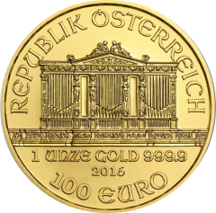 Золотая монета "Венская Филармония"(Филармоникер), Austrian Gold Philharmonic 100 евро